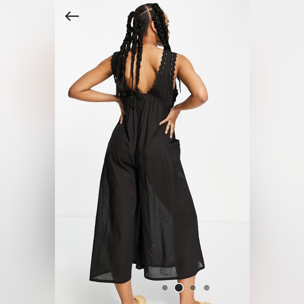 ASOS DESIGN black beach wide legged Jumpsuit with eyelet trim